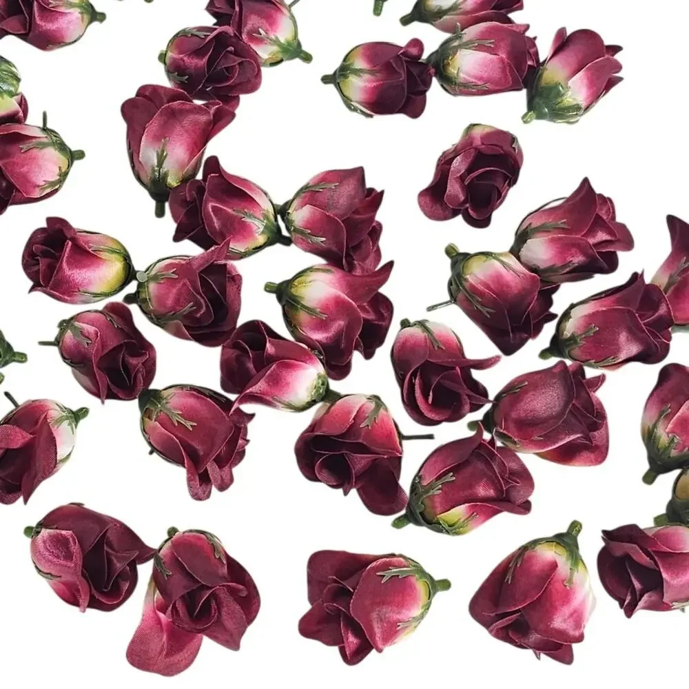 50 Wine Red Satin Rose Buds Stemless Wedding Floral Craft DIY 2 inch Burgundy